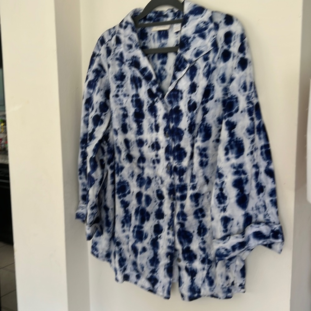 Blue and White Blouse